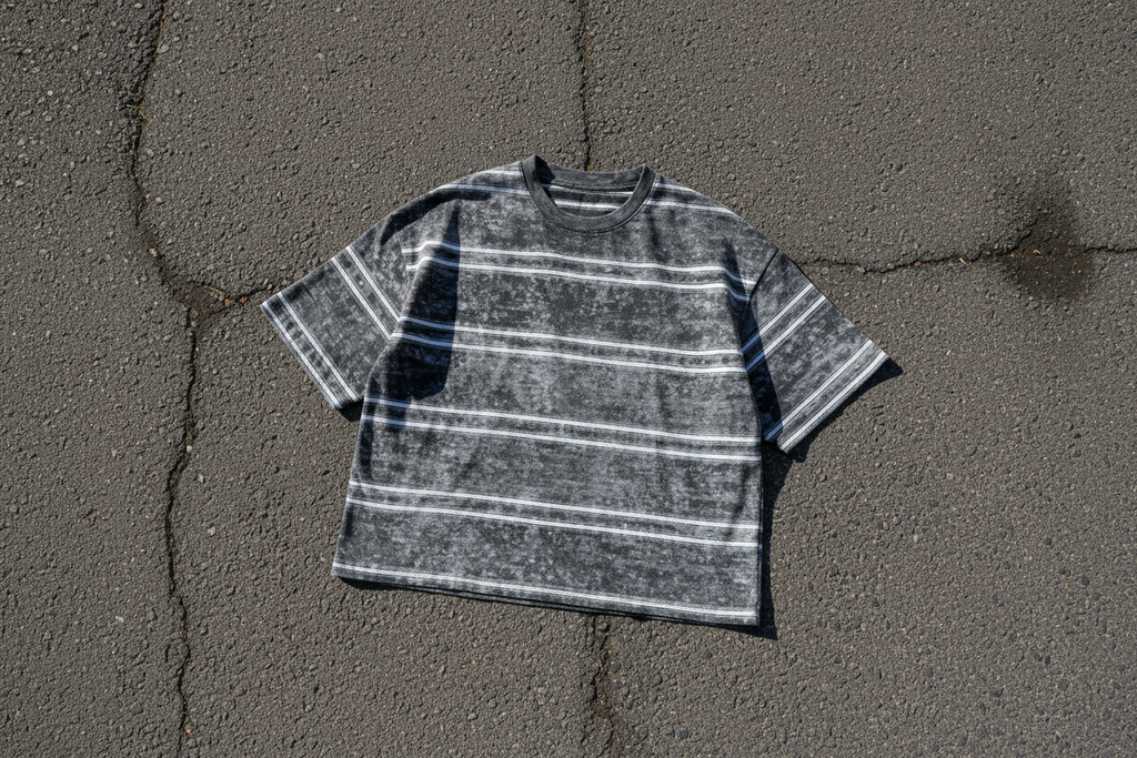 "Reverie Sword" – Snow Washed Striped Boxy T-Shirt