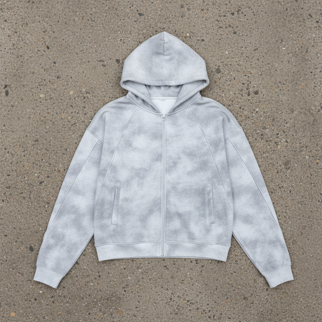 Dirty Washed Zip-Up Fleece Hoodie