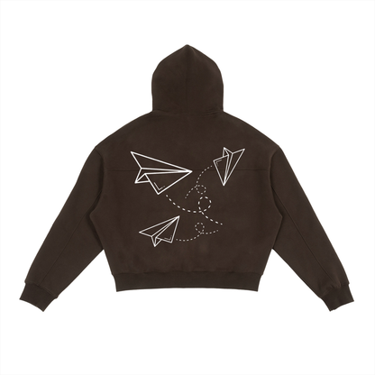 "Paper Planes" Fleece Zip-Up Boxy Hoodie