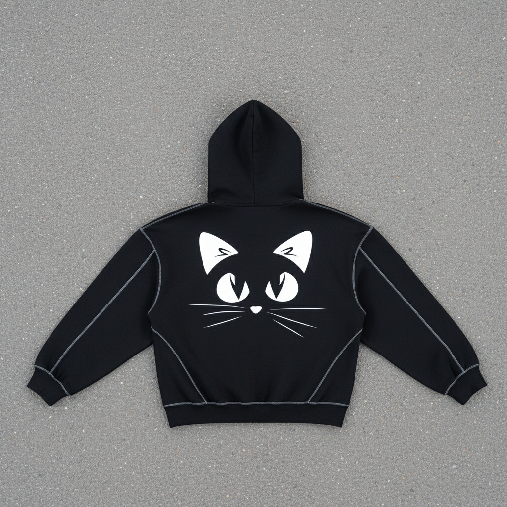 Cat eyes Stitched Boxy Fleece Hoodie