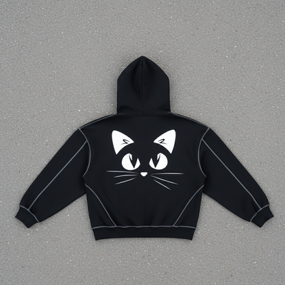 Cat eyes Stitched Boxy Fleece Hoodie