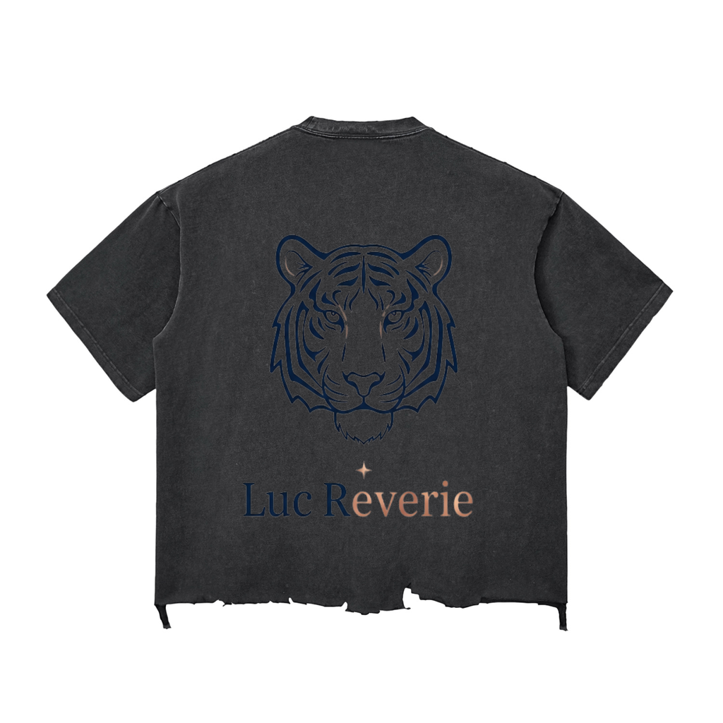 "The Reverie Tiger" - Snow Wash Raw-Hem Boxy T-Shirt