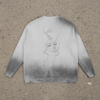 "Silhouette" Sun Fade Distressed Ripped Crewneck Sweater