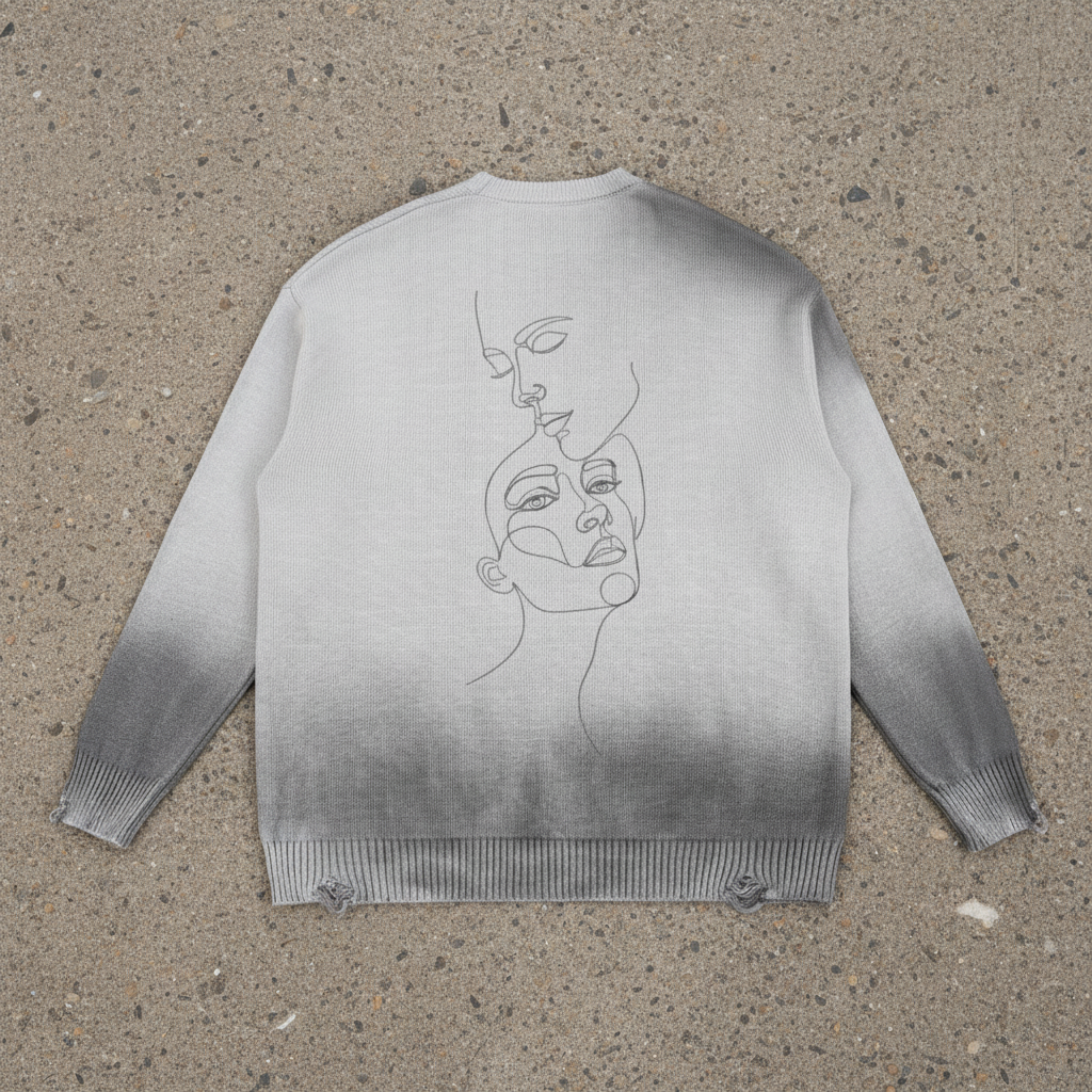 "Silhouette" Sun Fade Distressed Ripped Crewneck Sweater