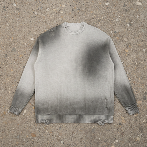 "Silhouette" Sun Fade Distressed Ripped Crewneck Sweater