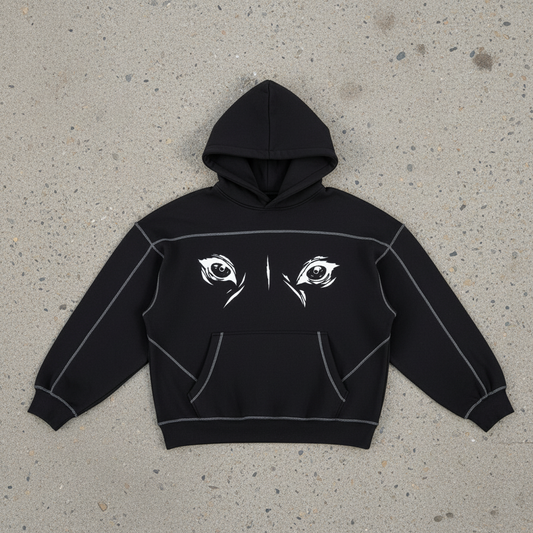 Cat eyes Stitched Boxy Fleece Hoodie