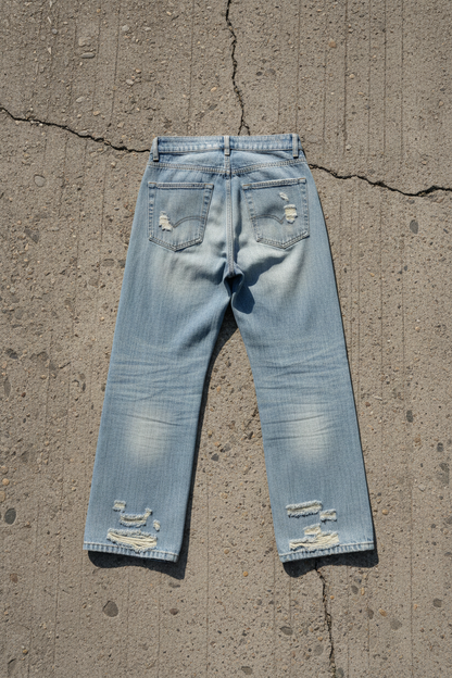 Vintage Wash Distressed Denim Jeans