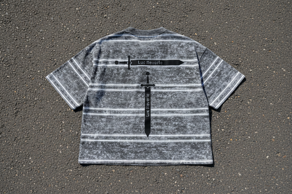 "Reverie Sword" – Snow Washed Striped Boxy T-Shirt