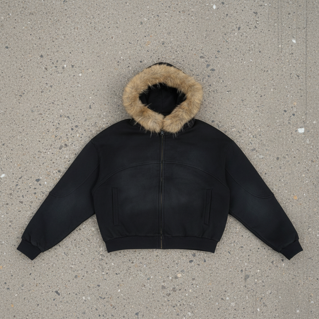 Sun Fade Boxy Detachable Fur Hoodie
