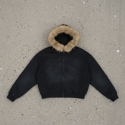 Sun Fade Boxy Detachable Fur Hoodie