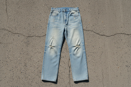 Sun Fade Raw Hem Denim Jeans