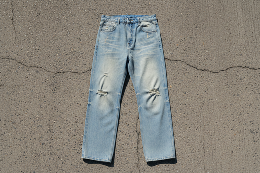 Sun Fade Raw Hem Denim Jeans