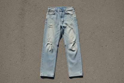 Sun Fade Raw Hem Denim Jeans