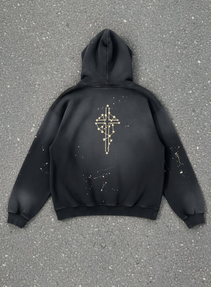 "Cosmic Guide" Vintage Washed Frayed Fleece Hoodie