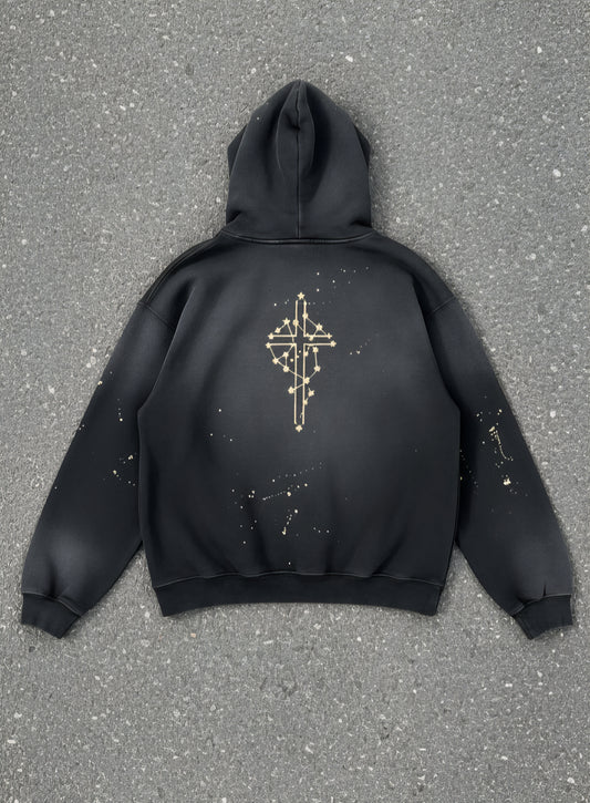 "Cosmic Guide" Vintage Washed Frayed Fleece Hoodie