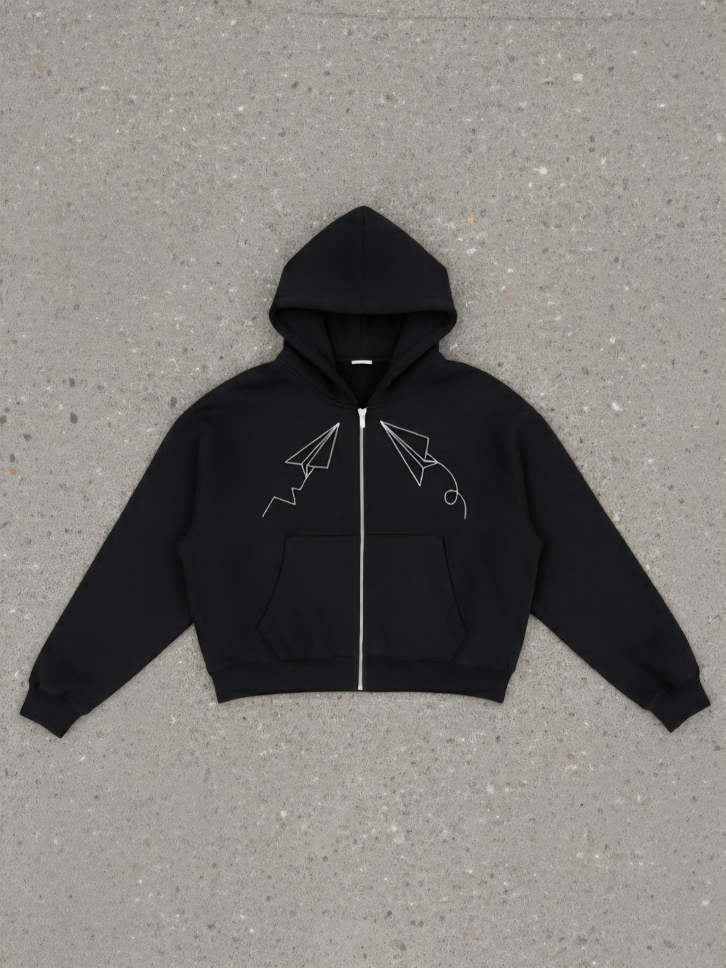 "Paper Planes" - Fleece Zip-Up Boxy Hoodie