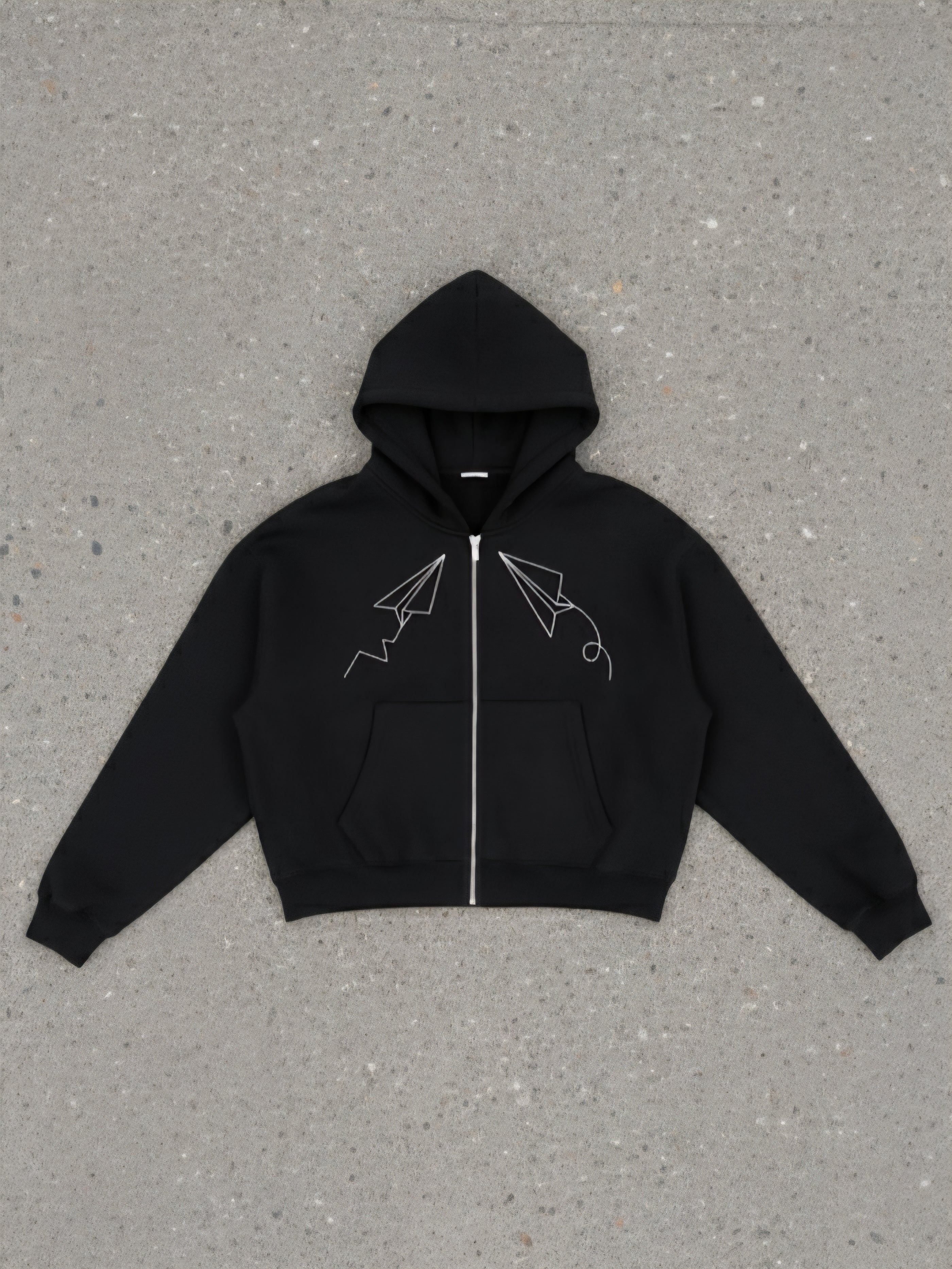 "Paper Planes" - Fleece Zip-Up Boxy Hoodie