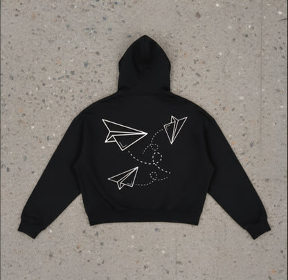 "Paper Planes" Fleece Zip-Up Boxy Hoodie