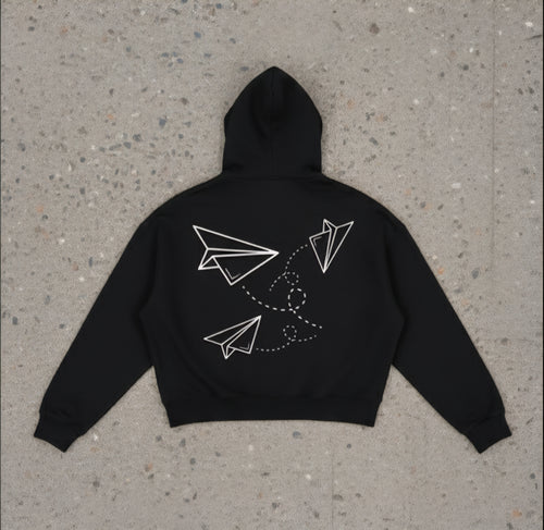 "Paper Planes" - Fleece Zip-Up Boxy Hoodie