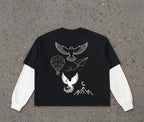 "Freedom’s Ascent" - Contrast Sleeve Cotton T-Shirt