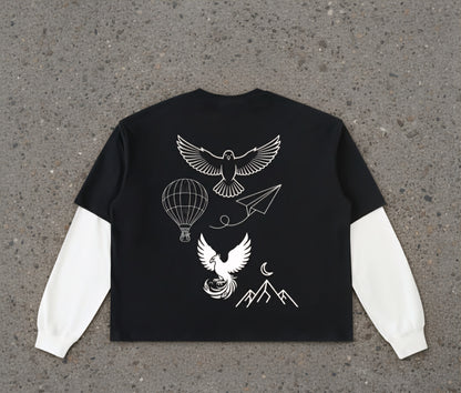 "Freedom's Ascent" Contrast Sleeve Cotton T-Shirt