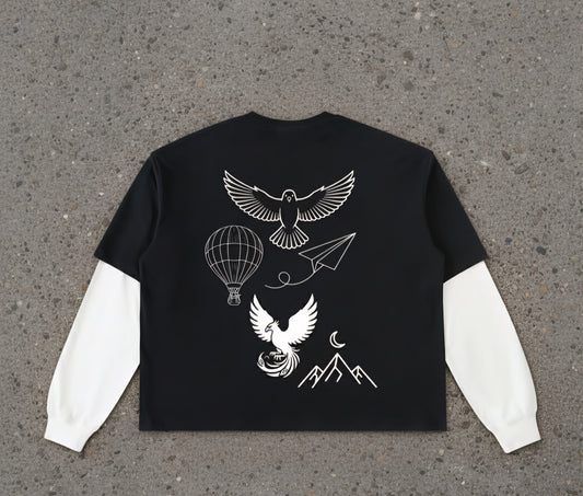 "Freedom's Ascent" Contrast Sleeve Cotton T-Shirt