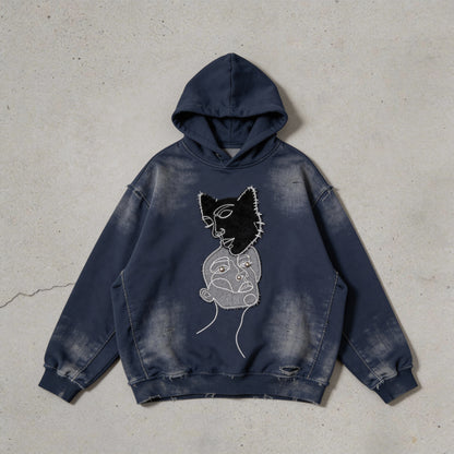 "Silhouette face" denim jacket