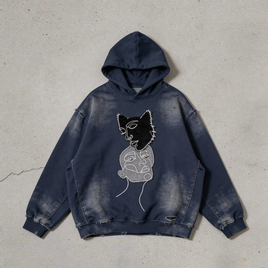 "Silhouette face" denim jacket